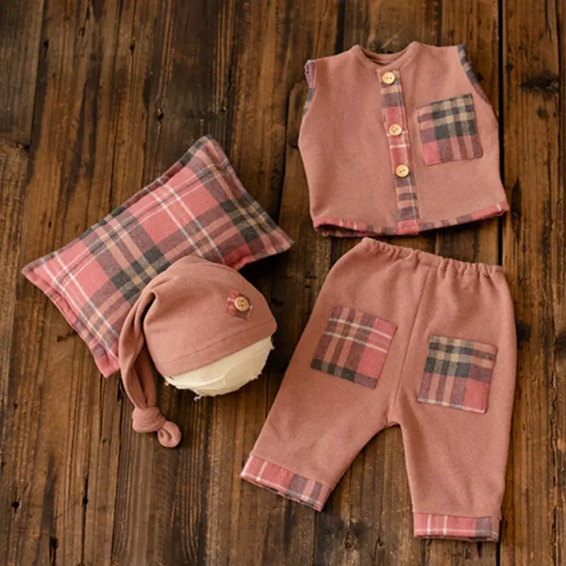Baby Boy Plaid Cool Outfit Set - Newborn Photography Props - Image 5